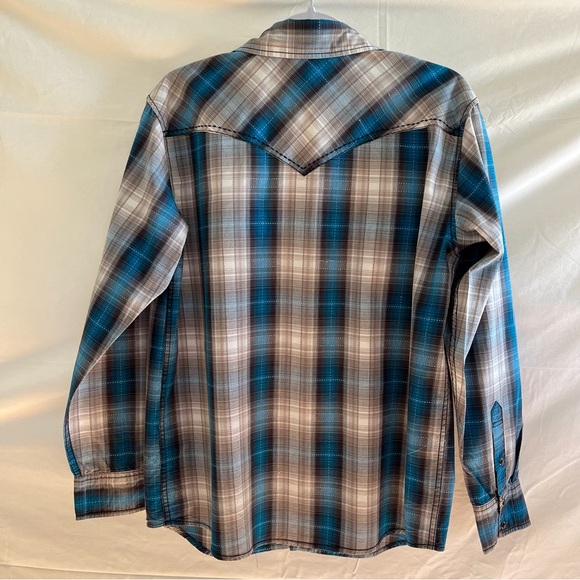 CODY JAMES Western Wear Blue Plaid Pearl Snap  Long Sleeve Shirt Size Medium - Picture 2 of 8
